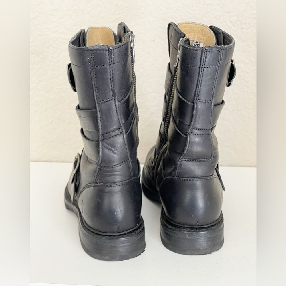 FRYE Veronica black leather combat Tanker Moto Boot 7 - Picture 15 of 17